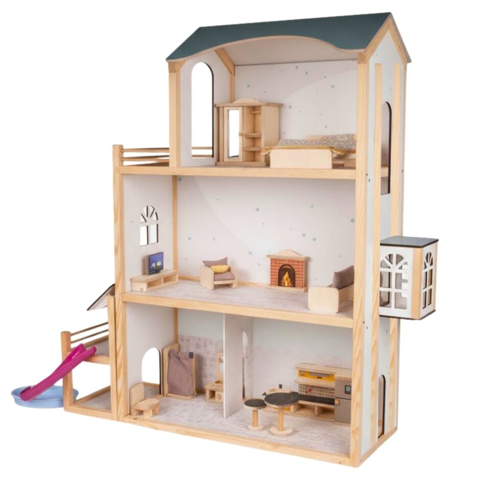 Ahşap Oyuncak Ev - Doğal ve Eğitici Oyun Köşesi ''Eşyalar dahil'' T2016