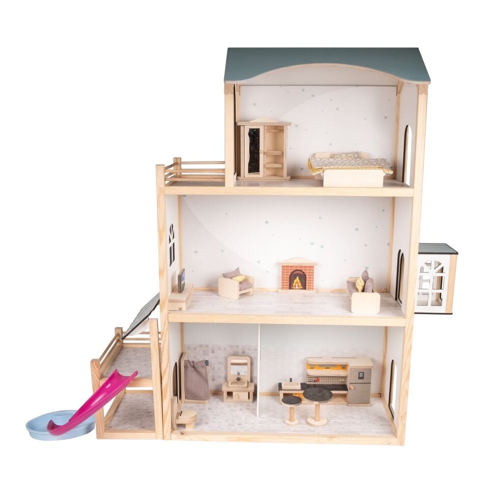 Ahşap Oyuncak Ev - Doğal ve Eğitici Oyun Köşesi ''Eşyalar dahil'' T2016