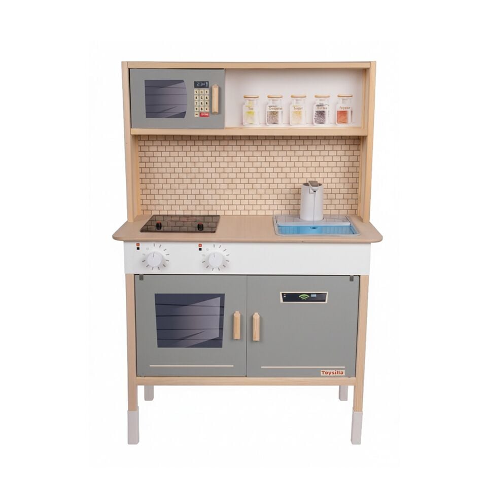 Musluktan Su Akan Ve Led'li Ahşap Çocuk Mutfak Seti T1030