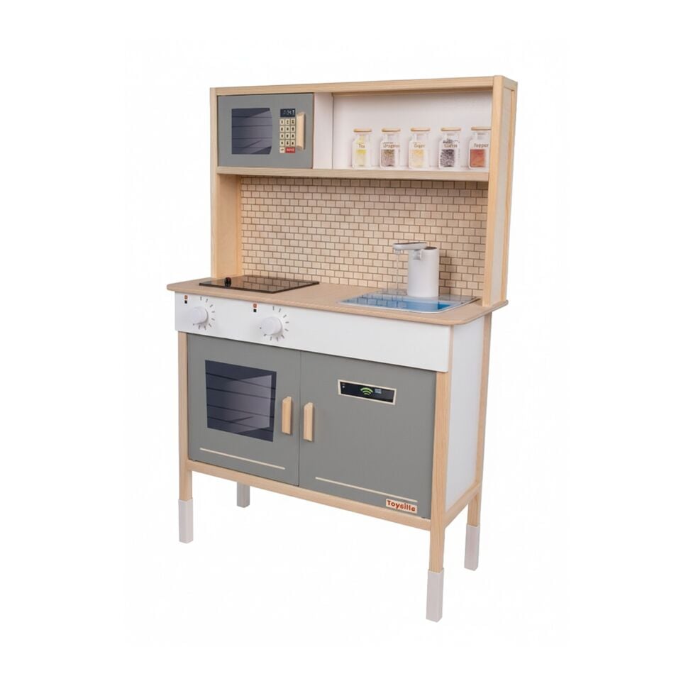 Musluktan Su Akan Ve Led'li Ahşap Çocuk Mutfak Seti T1030