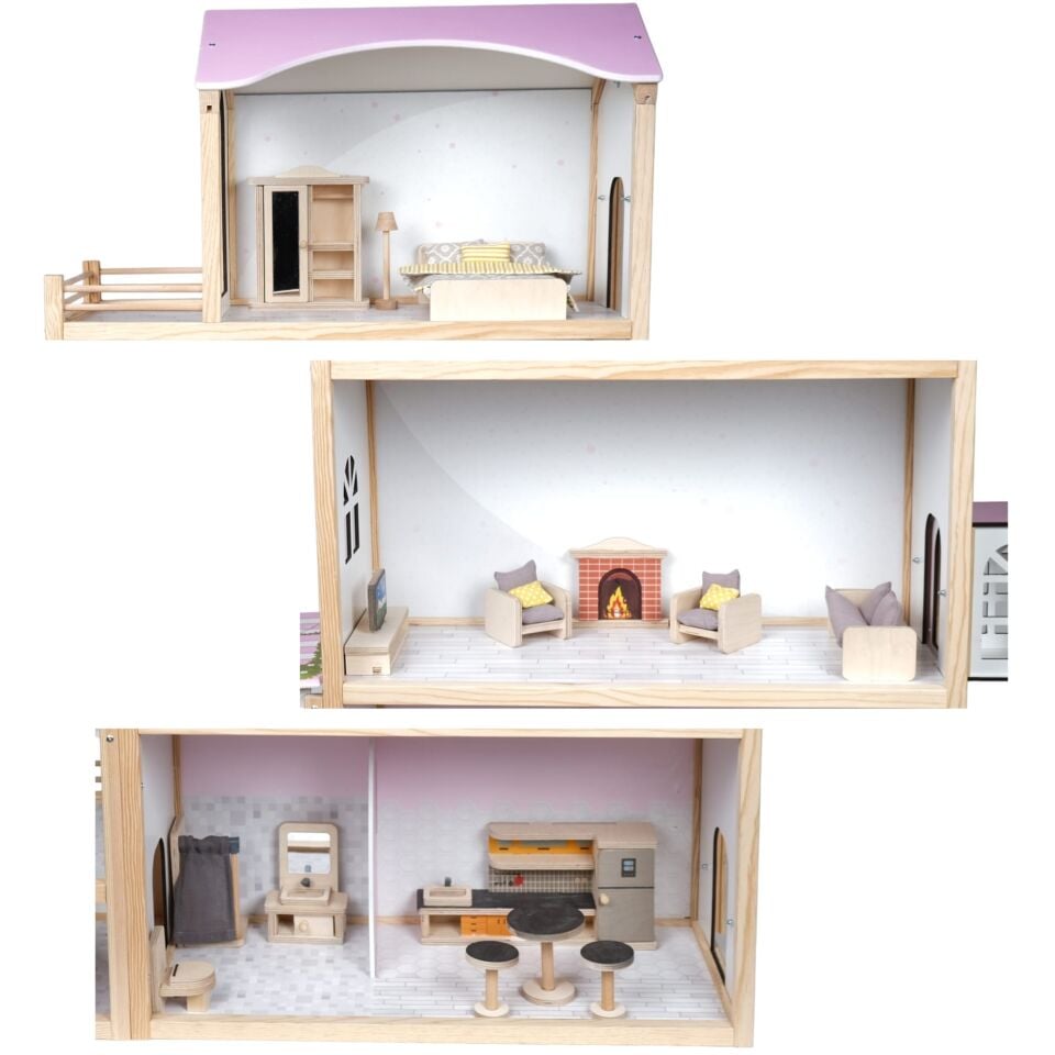 Ahşap Oyuncak Ev - Doğal ve Eğitici Oyun Köşesi ''Eşyalar dahil'' T2017