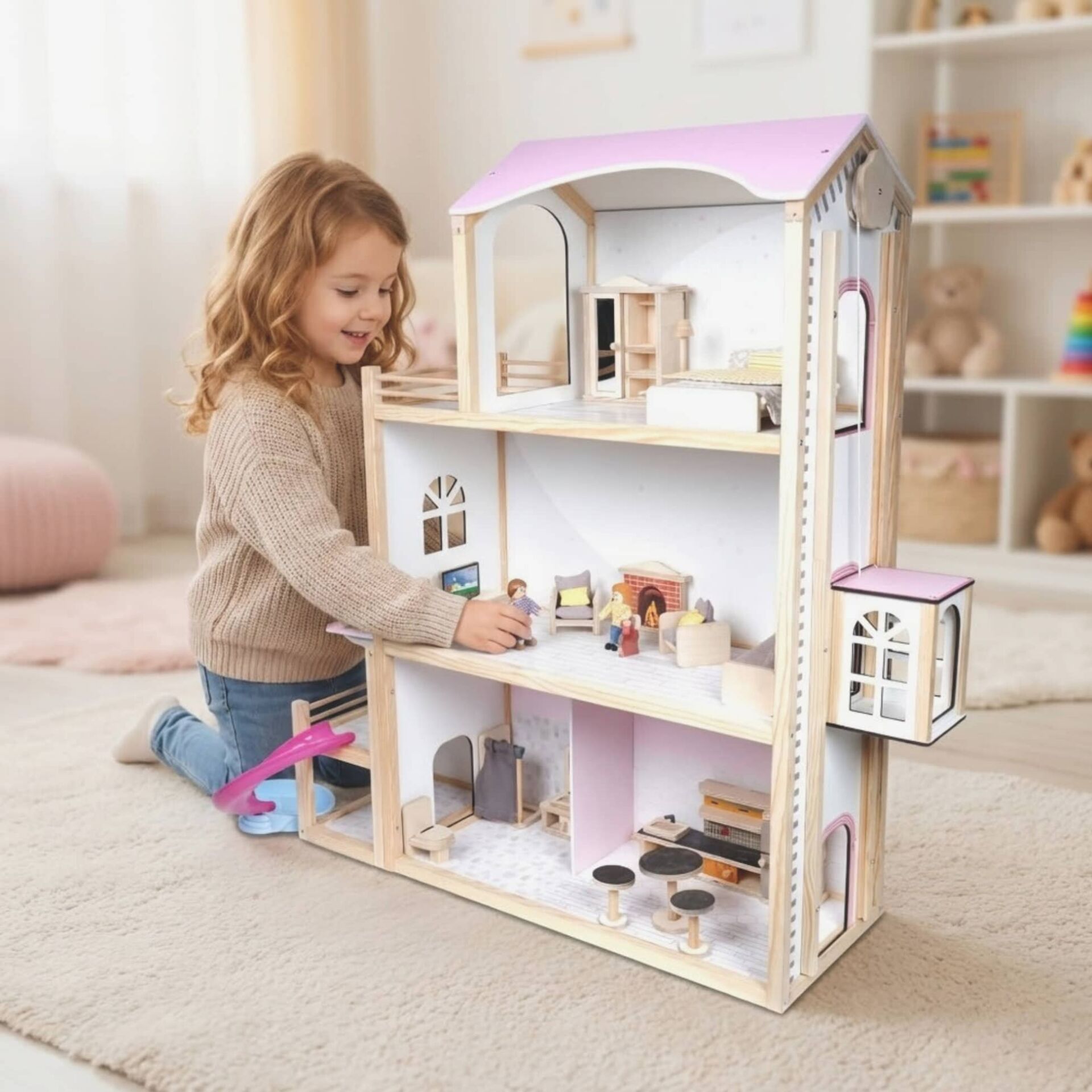 Ahşap Oyuncak Ev - Doğal ve Eğitici Oyun Köşesi ''Eşyalar dahil'' T2017