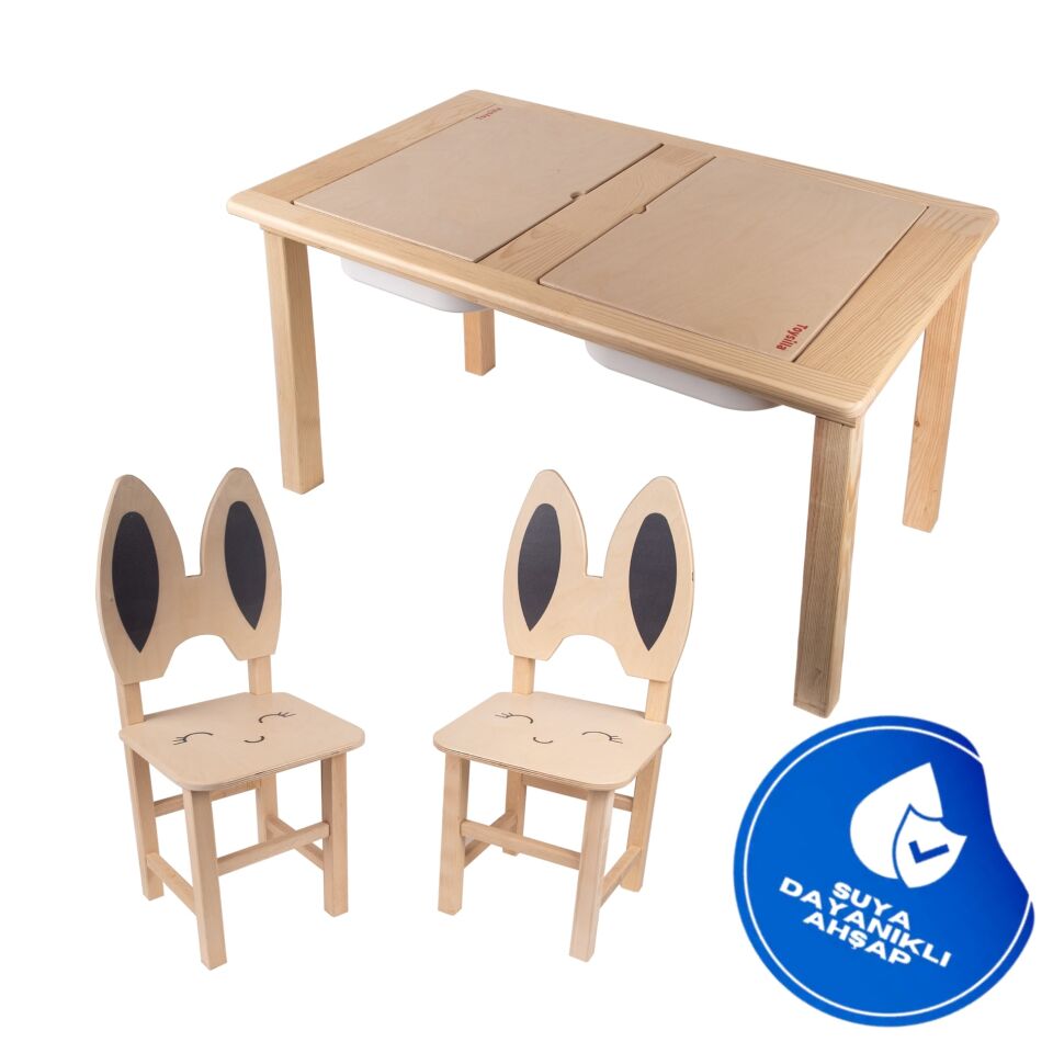 Aktivite Masası - 2'li Oyun ve Çalışma Masası (Tavşan Kulaklı Sandalyeler Dahil) T6022