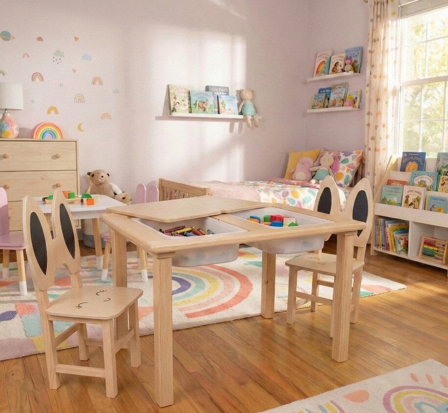 Aktivite Masası - 2'li Oyun ve Çalışma Masası (Tavşan Kulaklı Sandalyeler Dahil) T6022