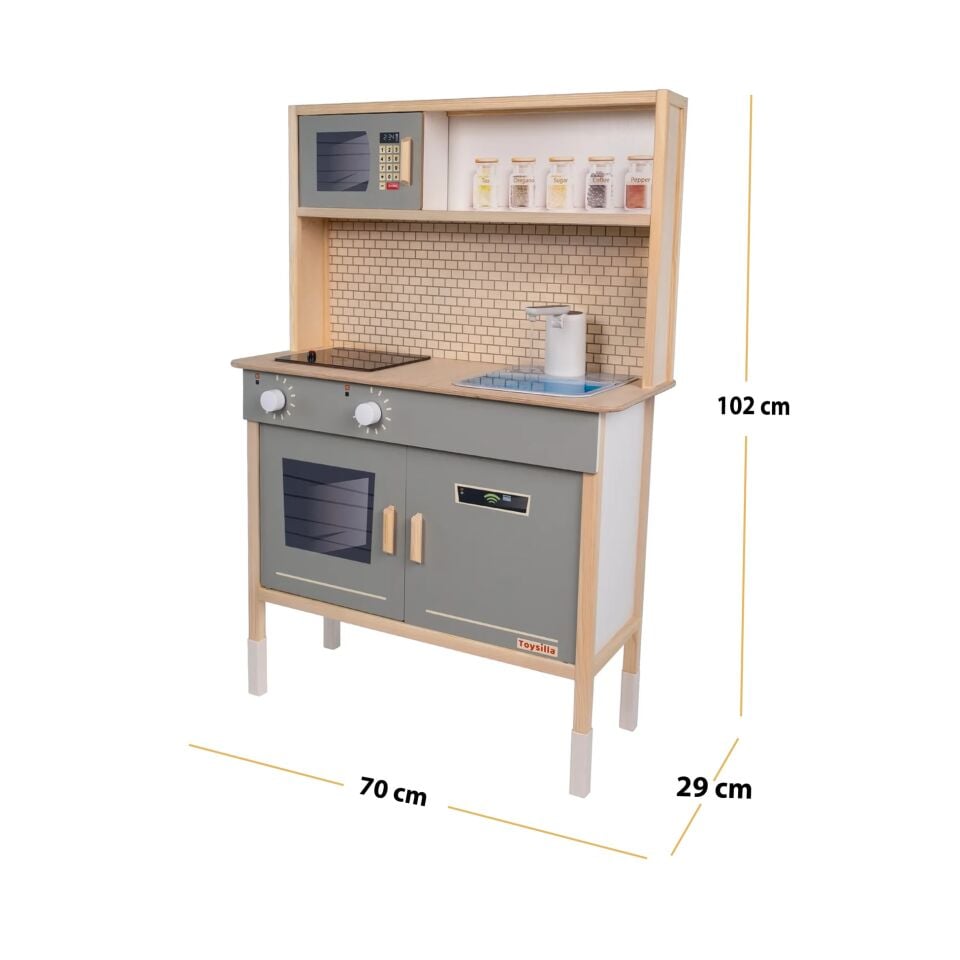 Musluktan Su Akan Ve Led'li Ahşap Çocuk Mutfak Seti T1030