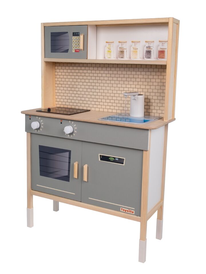 Musluktan Su Akan Ve Led'li Ahşap Çocuk Mutfak Seti T1030