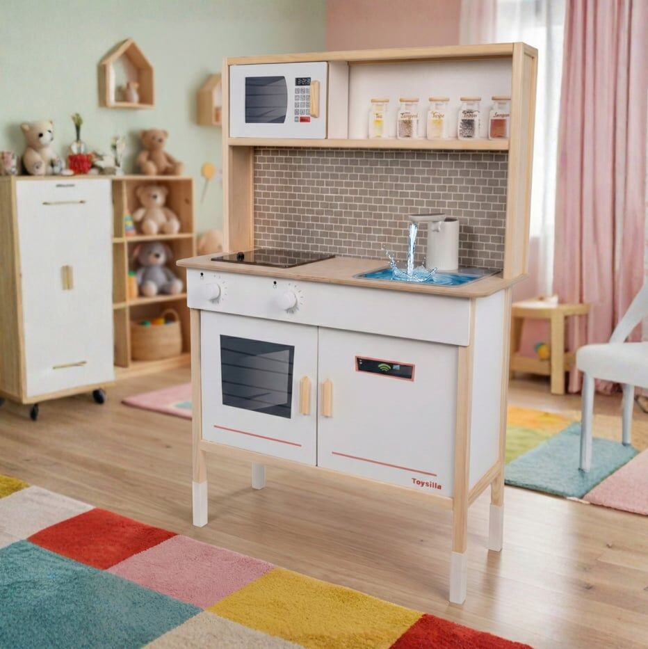 Musluktan Su Akan ve LED'li Ahşap Çocuk Mutfak Seti - T1026