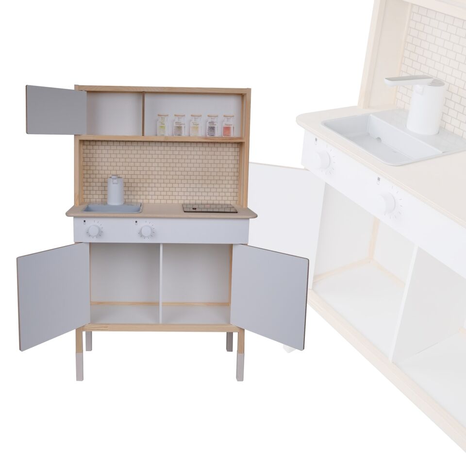 T1038 Ahşap Buzdolaplı Sulu Mutfak Seti - Yeşil | LED'li Ocağı & Çalışan Musluğu ile birlikte