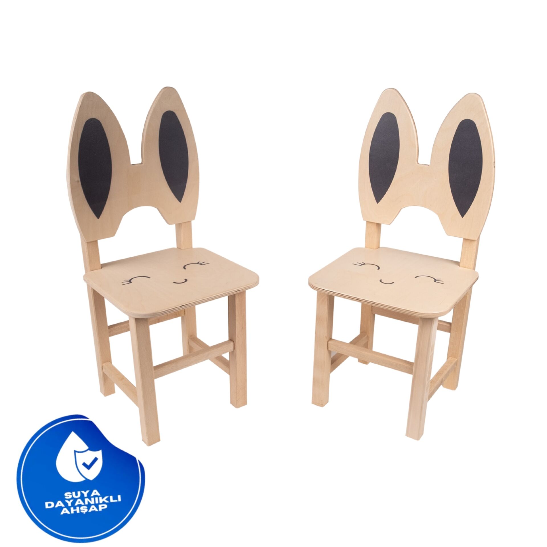 Tavşan Kulaklı Çocuk Sandalyeleri - Ahşap Oyuncak Sandalye (2 adet)