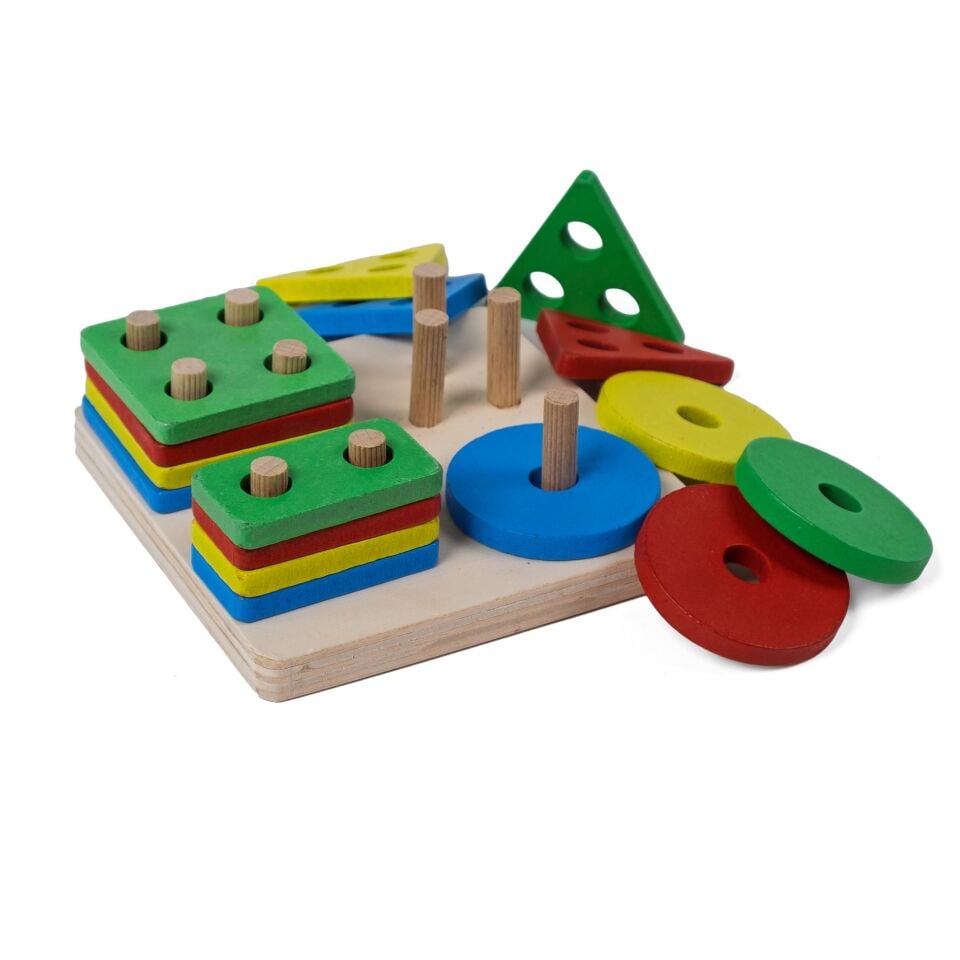 Toysilla Ahşap Eğitici 4'Lü Geometrik Şekil Bul Tak Oyunu T3025