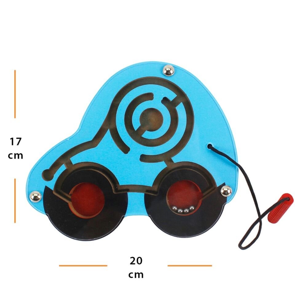 Toysilla Doğal Ahşap Araba Figürlü Mıknatıslı Labirentte Yol Bulma Oyuncağı - T3015
