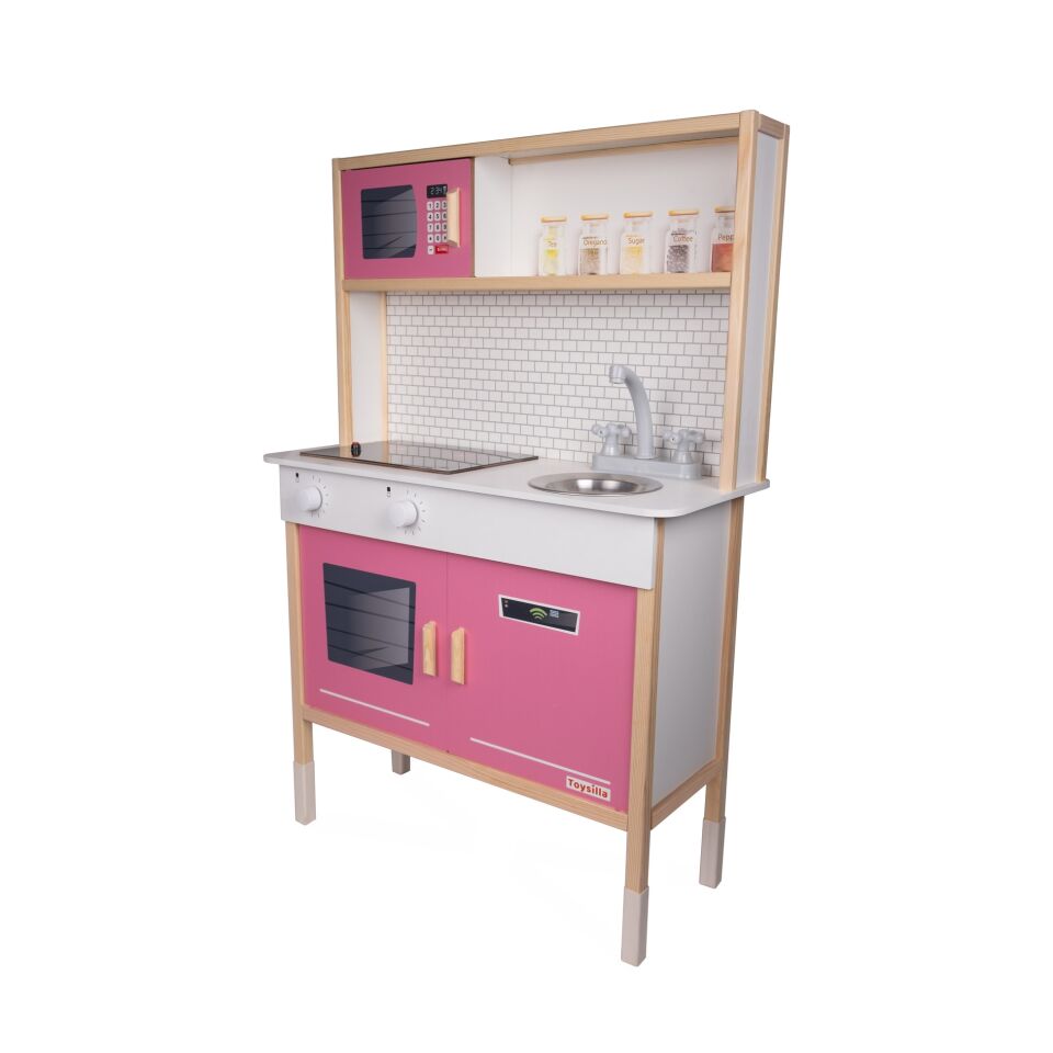 Toysilla Led'li Pembe Ahşap Çocuk Mutfak Seti T1033
