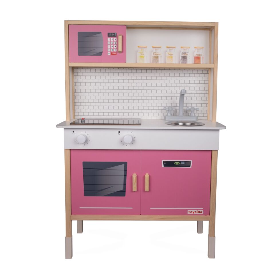Toysilla Led'li Pembe Ahşap Çocuk Mutfak Seti T1033