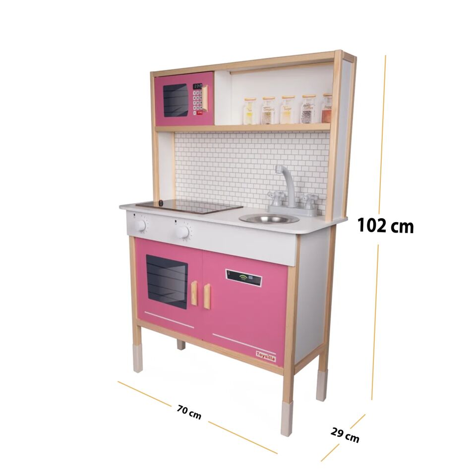 Toysilla Led'li Pembe Ahşap Çocuk Mutfak Seti T1033
