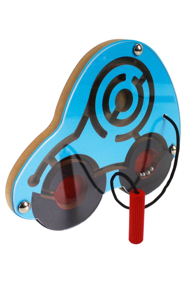 Doğal Ahşap Hayvan Figürlü Mıknatıslı Labirentte Yol Bulma Oyuncağı