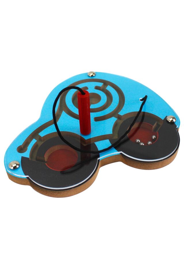 Doğal Ahşap Hayvan Figürlü Mıknatıslı Labirentte Yol Bulma Oyuncağı